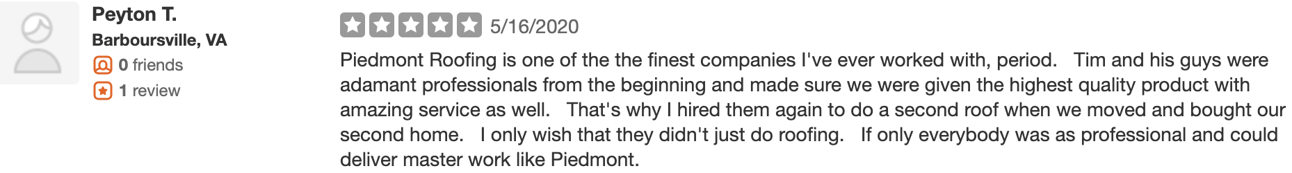 Piedmont Roofing Yelp Reviews